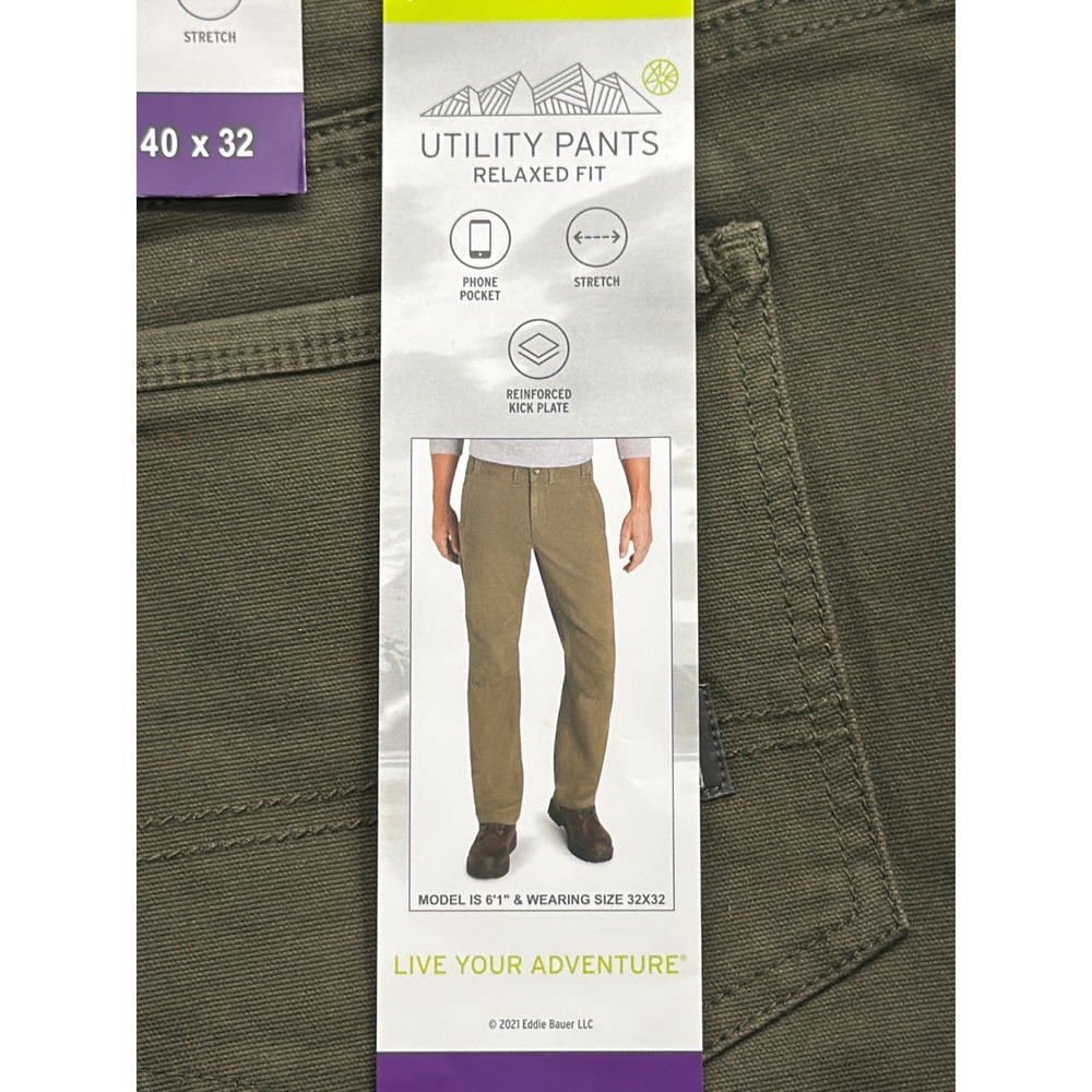 Eddie Bauer Mens Utility Pants Relaxed Fit Stretch Slate Green 40x32 NWT 1566224 - Picture 3 of 5